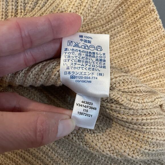 Lands End Sweater Tan 1X Purple Chunky Mock Neck Beige 100% Cotton Ribbed Knit - Picture 6 of 7